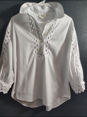 Maeve White Connie Henley Renaissance Peasant Pullover Tunic Top